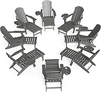 Vista 76 de FOOWIN Adirondack - Silla Adirondack con otomana retráctil, silla Adirondack plegable ajustable de polietileno de alta densidad con bandejas 4 en 1