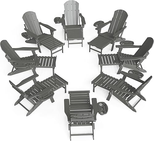 Miniatura 76 de FOOWIN Adirondack - Silla Adirondack con otomana retráctil, silla Adirondack plegable ajustable de polietileno de alta densidad con bandejas 4 en 1