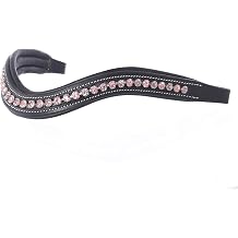 Exion Horse Browband for English Bridle | Curved Shape Padded Equestrian Browband for Show & Dressage | Light Rose, Light Amethyst Crystal Browband for Horses
