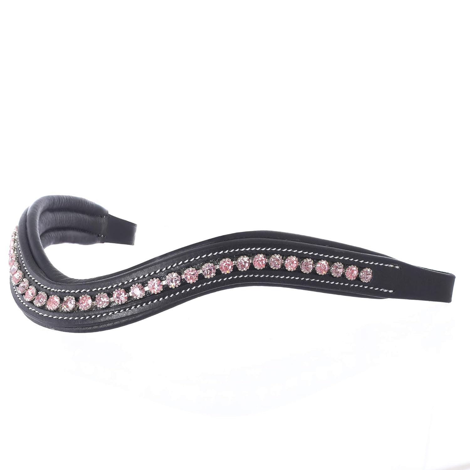 Exion Horse Browband For English Bridle | Curved Shape Padded Equestrian Browband For Show & Dressage | Light Rose, Light Amethyst Crystal Browband For Horses