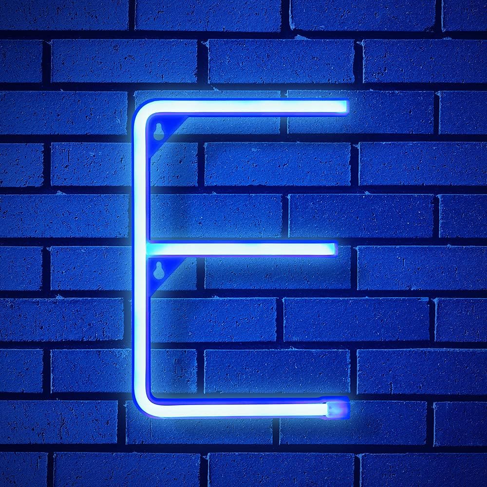 Light Up LED Neon Letters Sign Wall Decorative Neon Lights Alphabet Marquee Letter A to Z & 0 to 9 (Blue E)