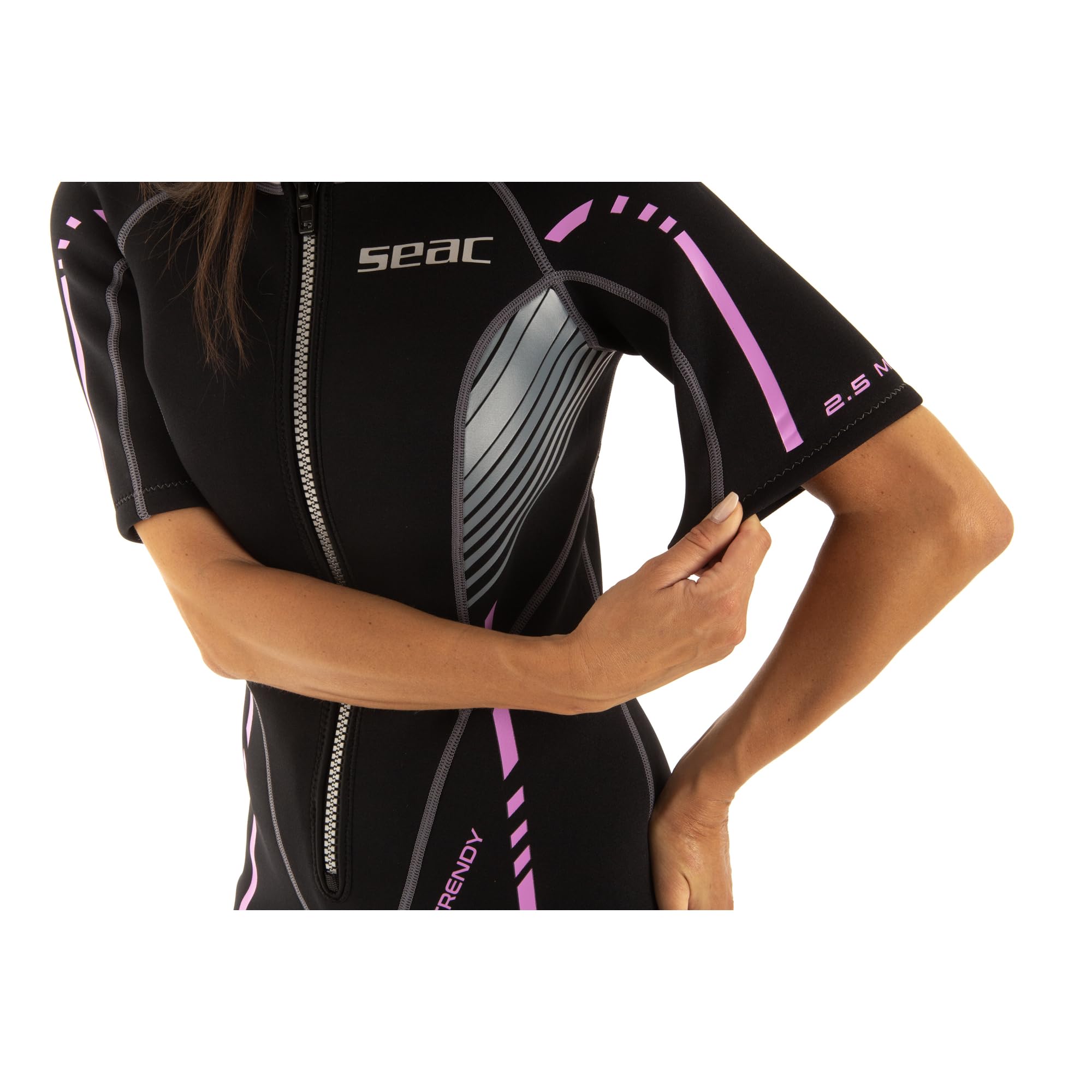 SEAC Trendy Lady, Muta Corta Monopezzo in Neoprene da 2.5 mm con Zip Frontale, per Snorkeling, Surf e Sport Acquatici in Acque Temperate per Adulti e Bambini