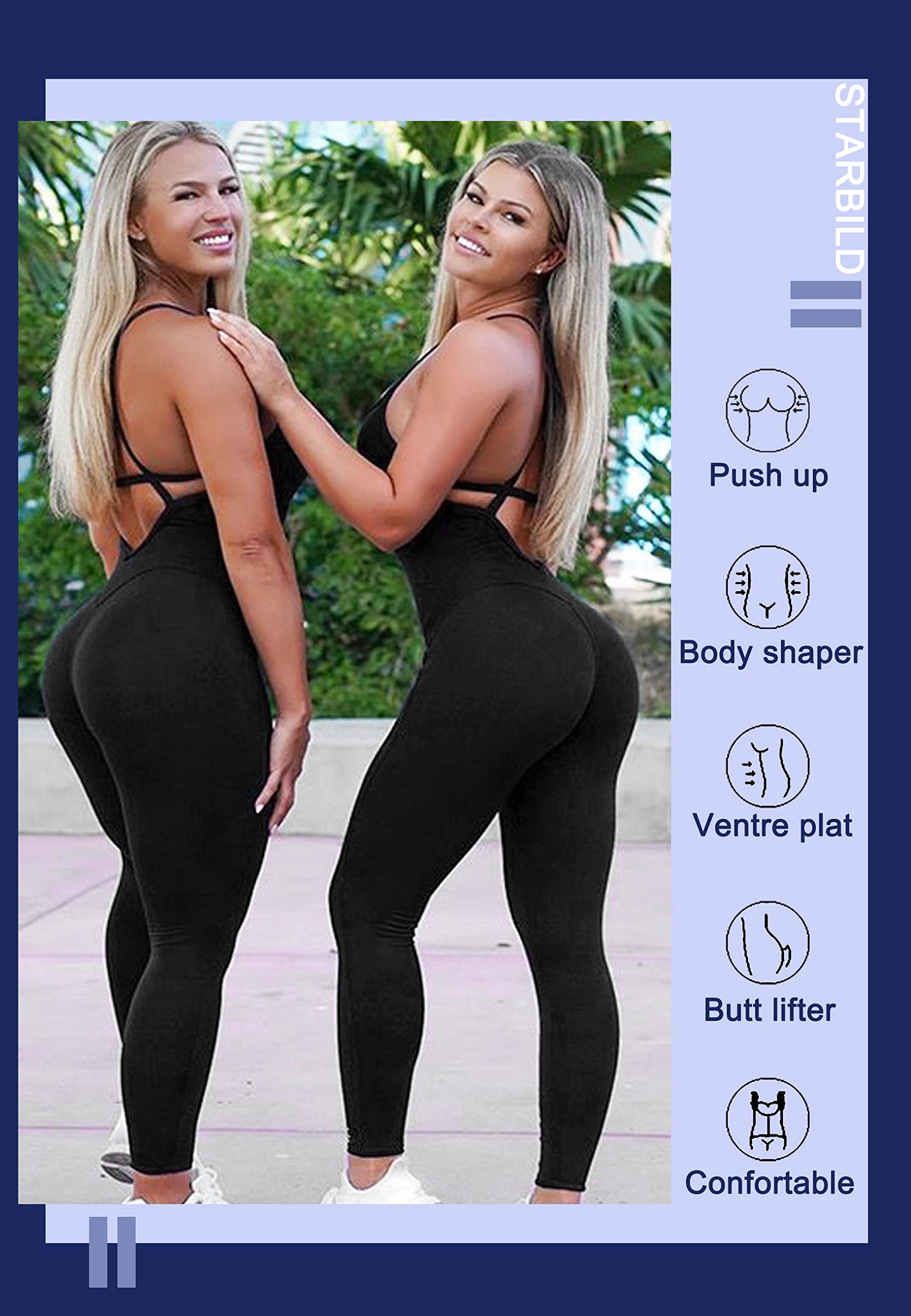 STARBILD Tuta Intera Donna Anti-Cellulite, Jumpsuit Sportiva Push Up Sexy, Completo per Yoga Palestra