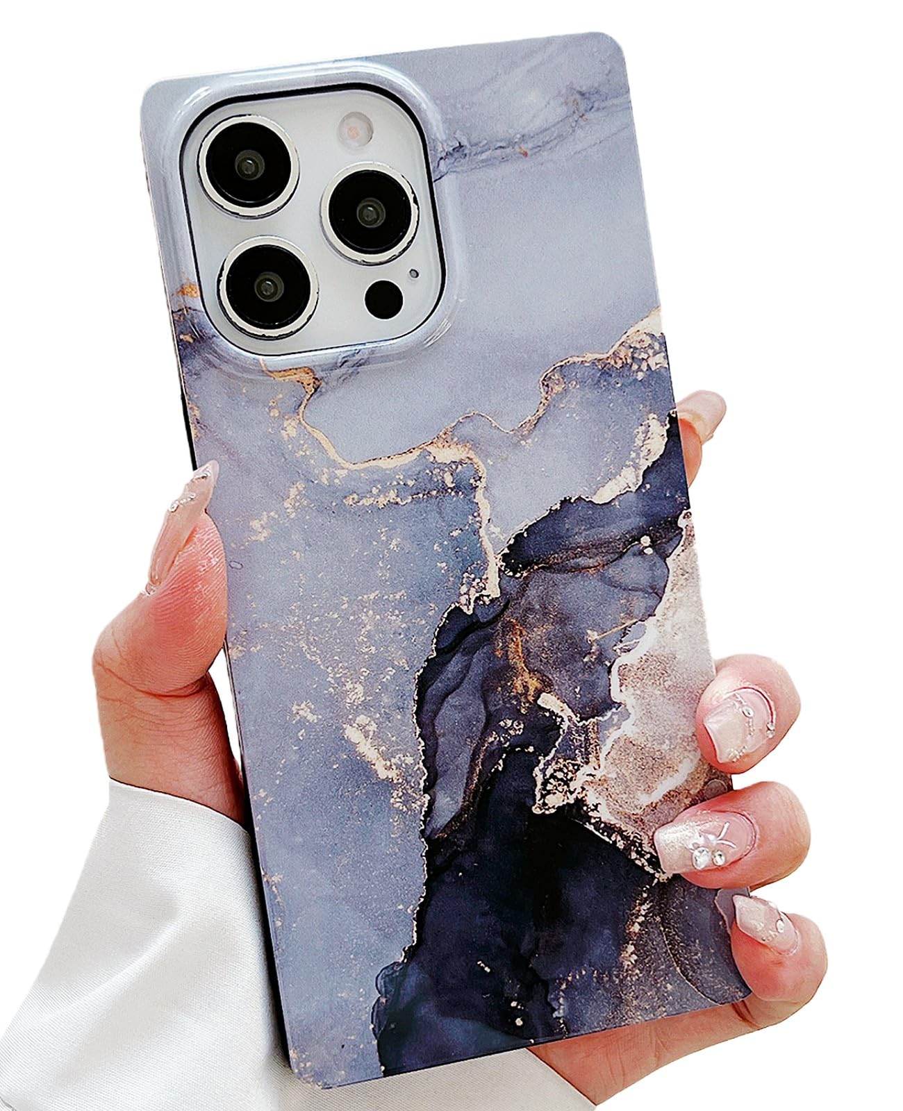 MUGCOFF Rectangle Marble Design Compatible with iPhone 15 Pro Max Case for Women,Luxury Marble Glossy Soft Slim Protective Cute Girly Phone Cover for