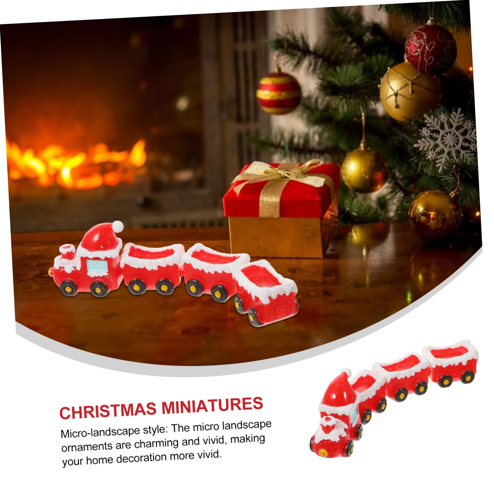 BESTOYARD 4juegos Accesorios De Miniaturas para Pueblo Navideño Decoración De Navidad Miniatura De Tren y Carrozas para Crear Escenarios Festivos Casa
