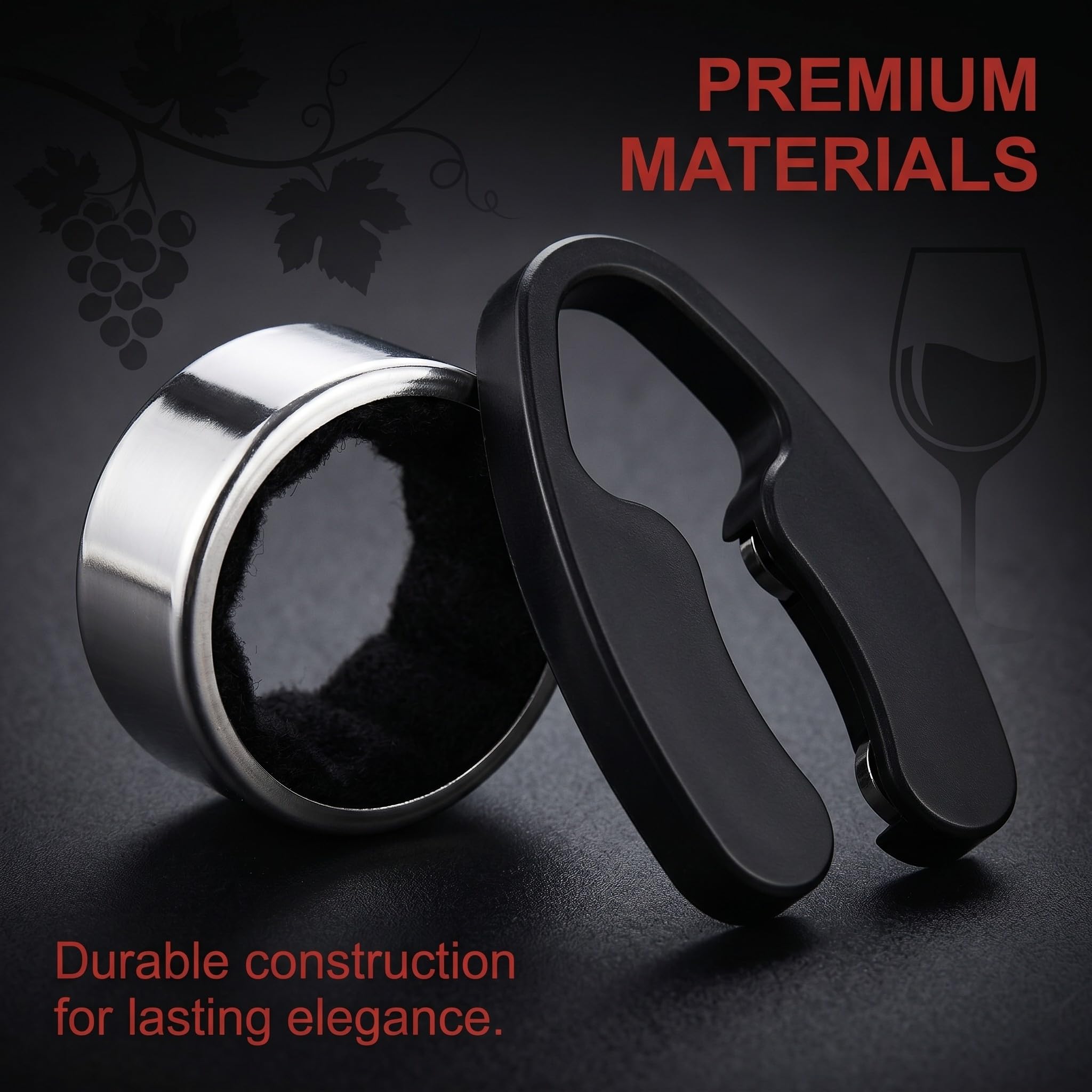Set de 4 Piezas Cortador de Cápsulas de Vino y Anillos Antigoteo, Accesorios de Vino Profesionales para Quitar el Papel de Aluminio de Botellas, Corta Cápsulas Ergonómico y Duradero, Negro