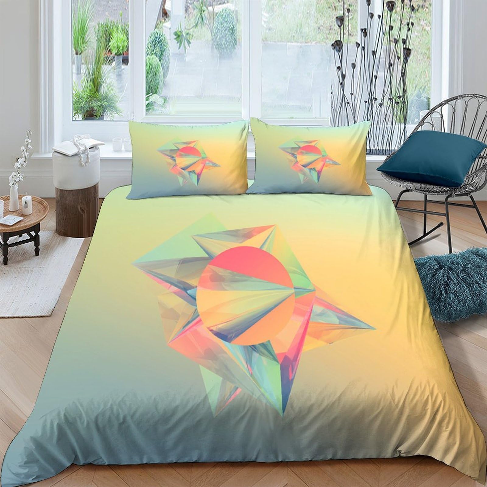 Ctjqhvkz Style-5 3D Printed Geometric Sunrise Fitted Sheet Microfiber Soft Gradient Abstract Bed Cover For Bedroom Dorm Decor Mattress Protection Single（135X200cm）