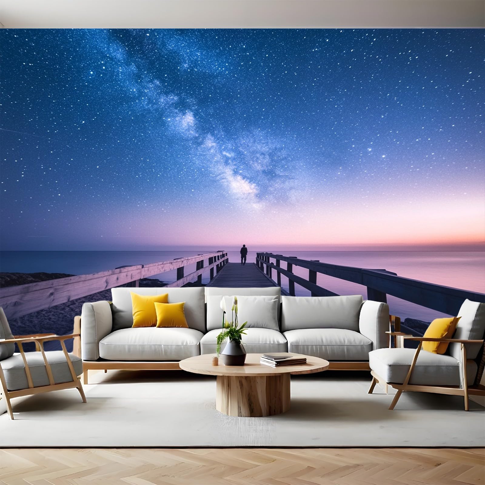 Fotomural Paseo marítimo 400 x 280 cm Azul oscuro Papel Pintado 3D Moderno para Decoración de Pared en Salón, Dormitorio o Comedor