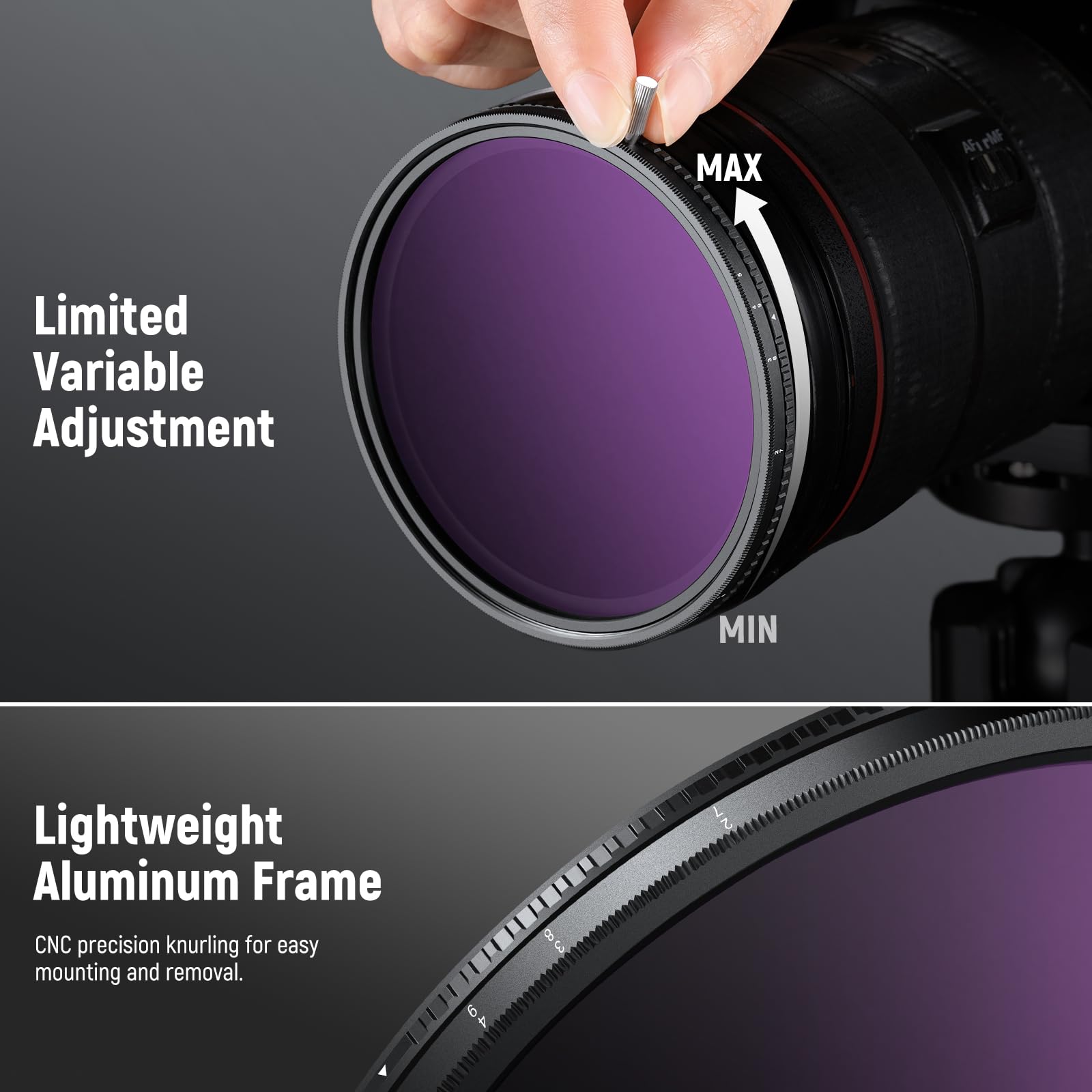 NEEWER Filtre ND Variable HD Vraies Couleurs 67mm ND2-512 (1-9 Stops),VND & Objectif Magnétique ND32, Filtre ND Multicouche,Pas de Décalage Couleur/Pas de Croisement X/Pas de Vignettage