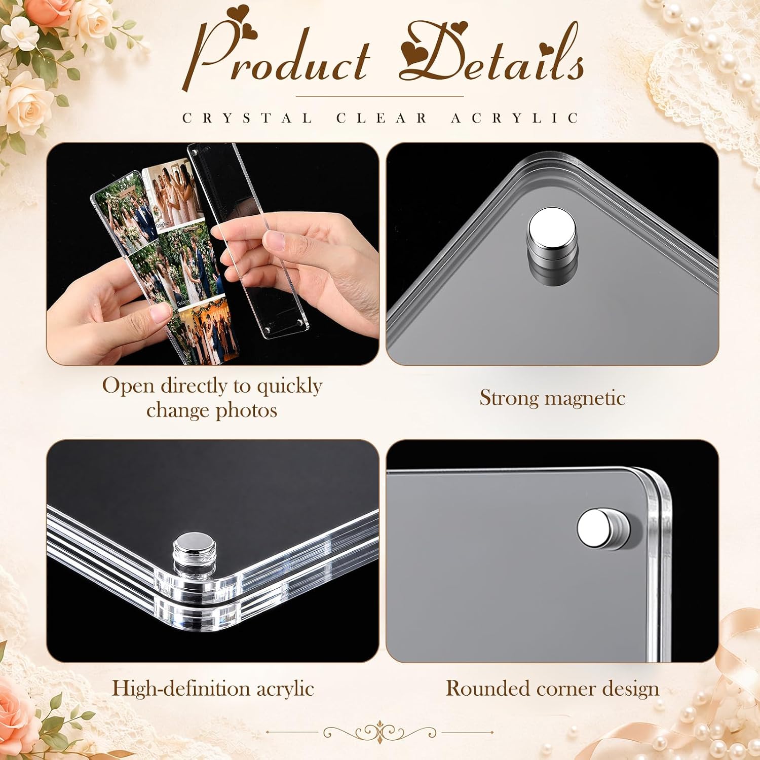 30 Pack 2x6 Inch Photo Booth Frames, Clear Acrylic Magnetic Wedding Picture Frames with Stand, Double-sided Display for Wedding Party Favors, Photo Strips, Refrigerator Magnet & Desktop Display