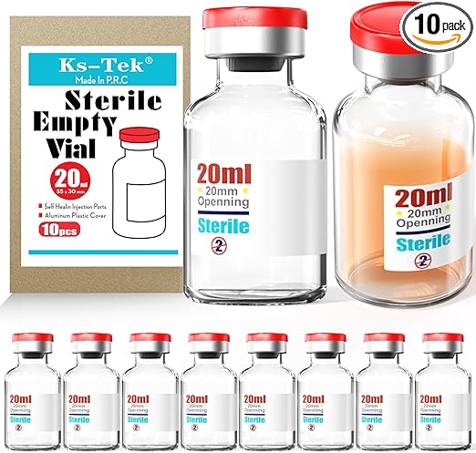 Ks-Tek Sterile Empty Vials with Self Healing Injection Port,with Flip Off Aluminum Cap,Sterile Package (20ml,10)
