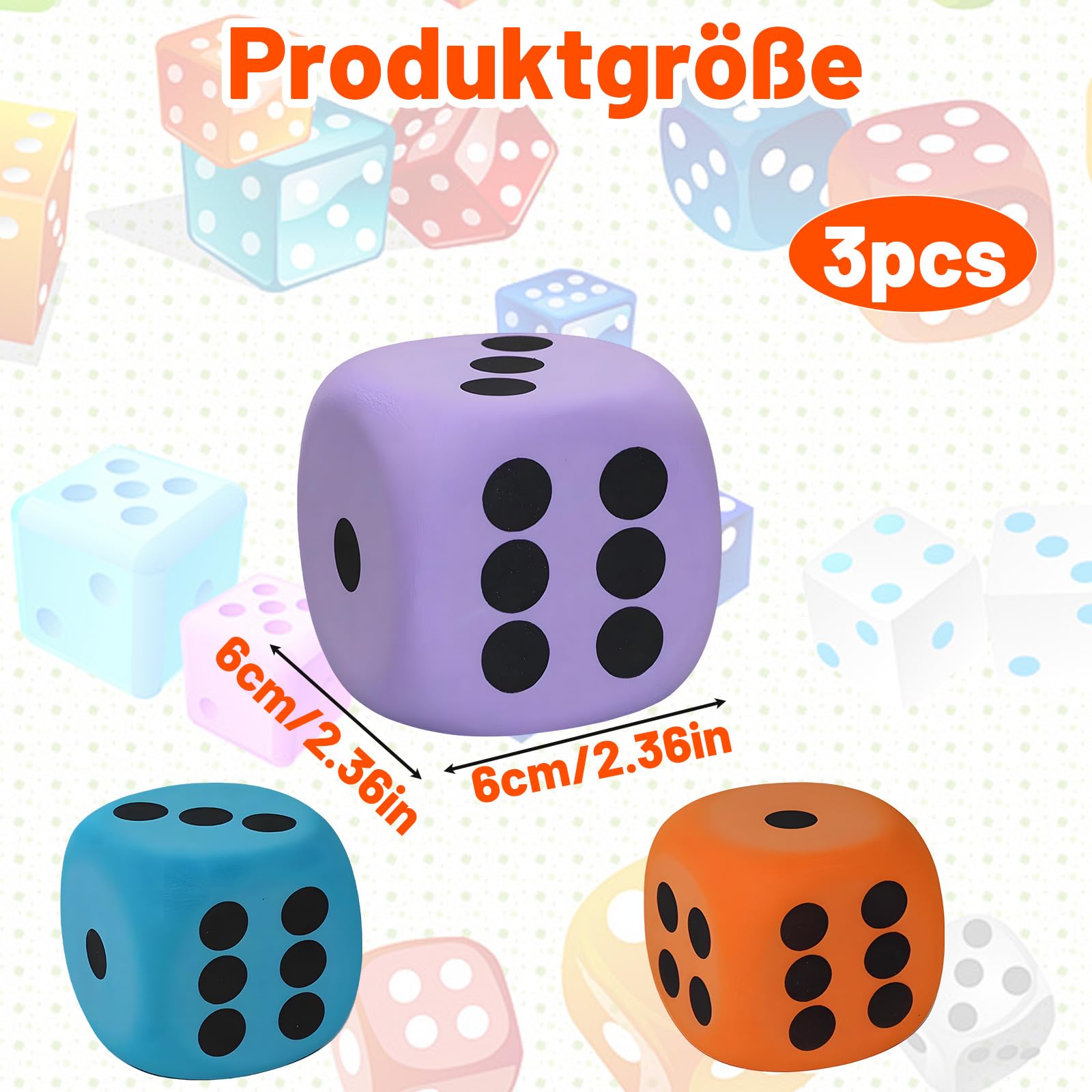 3 cubi da 6 cm con bordi arrotondati, cubetti di schiuma grandi, ideali per famiglie, scuole e asili, perfetti per giochi educativi e feste