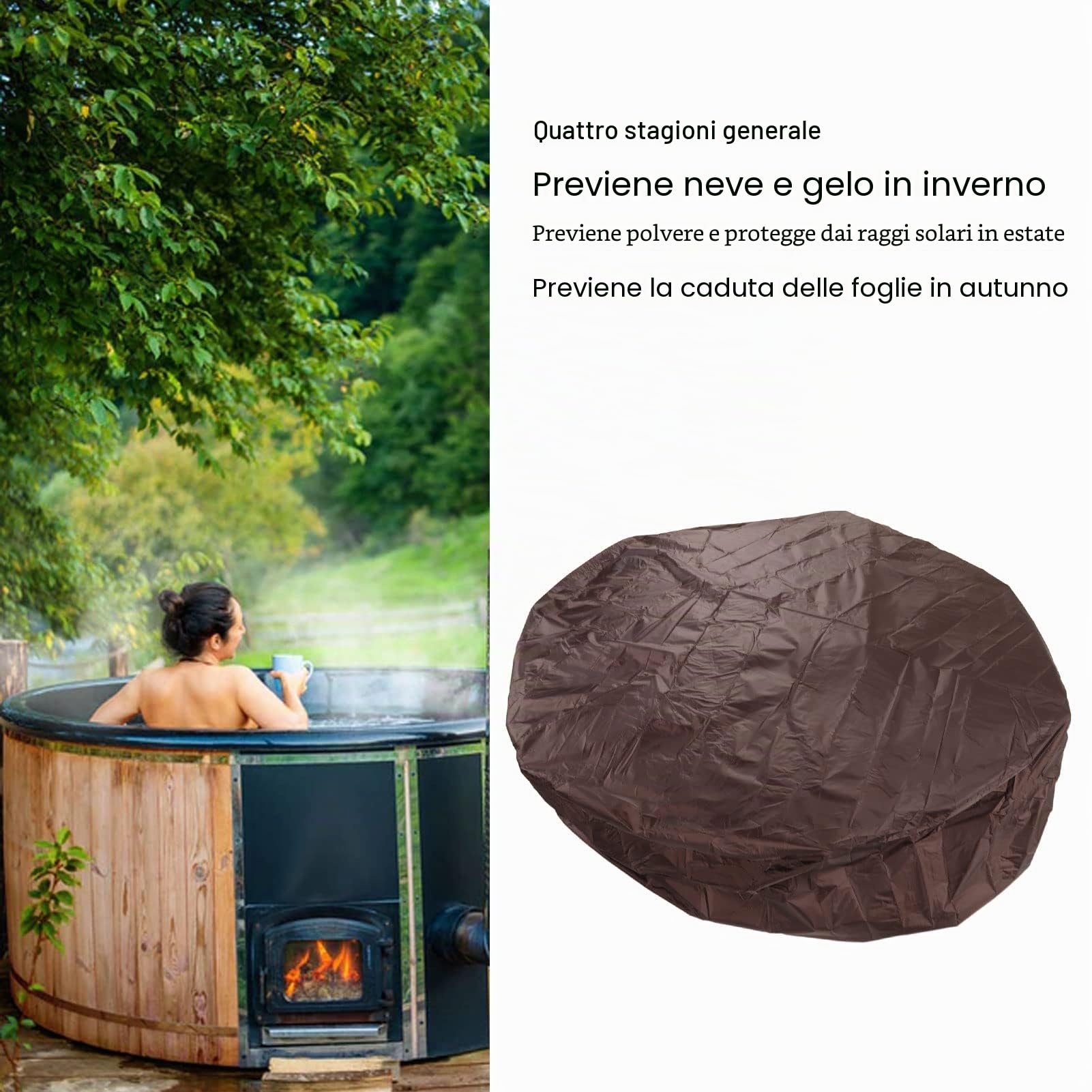Copertura Rotonda per Vasca da Bagno SPA, Telo Protettivo per Piscina da Esterno, Marrone