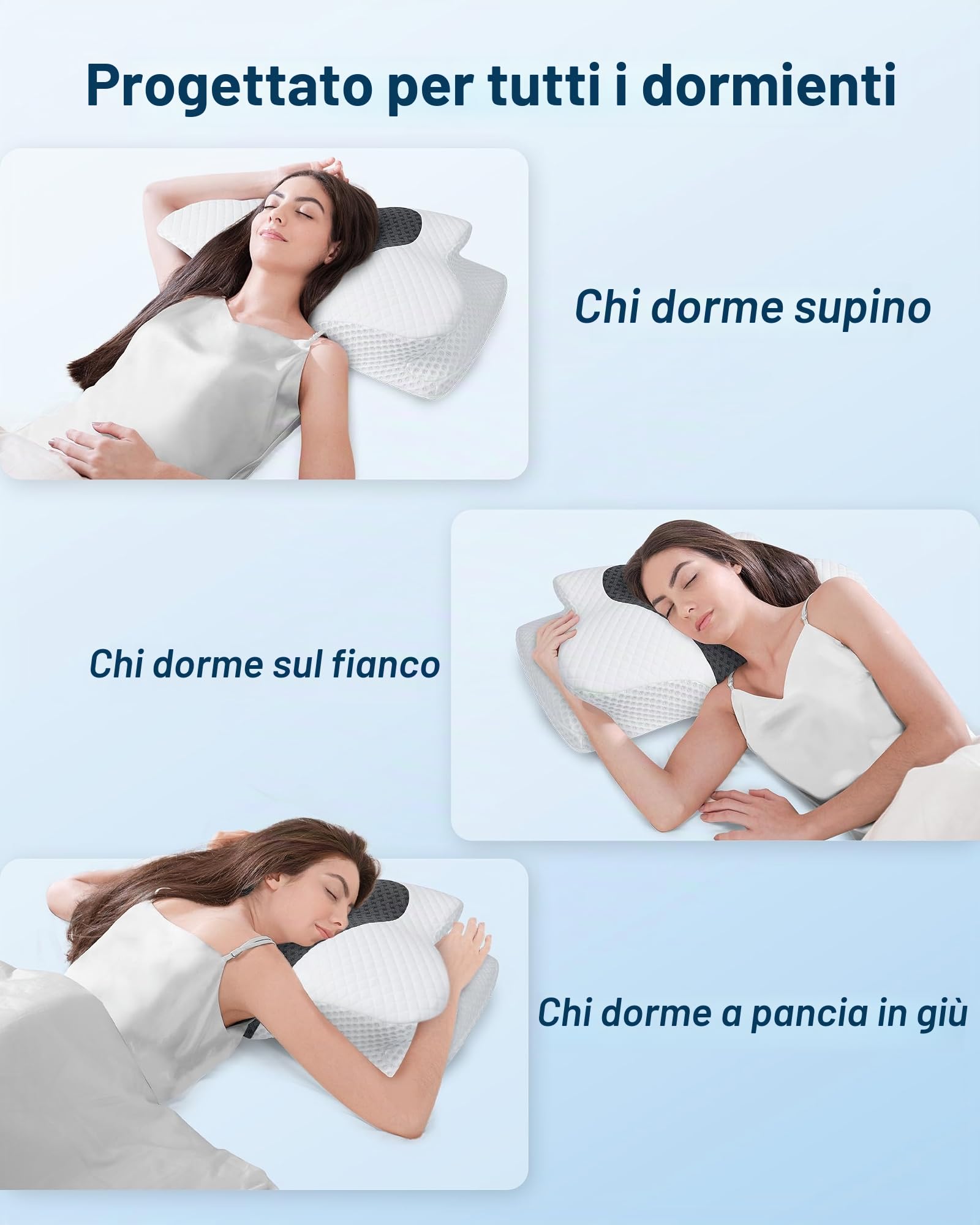 HOMCA Cuscino Cervicale per Dormire, Cuscino in Memory Foam per Dormire su Fianco, Schiena o Stomaco, con Federa Rimovibile 60x40x9/10cm