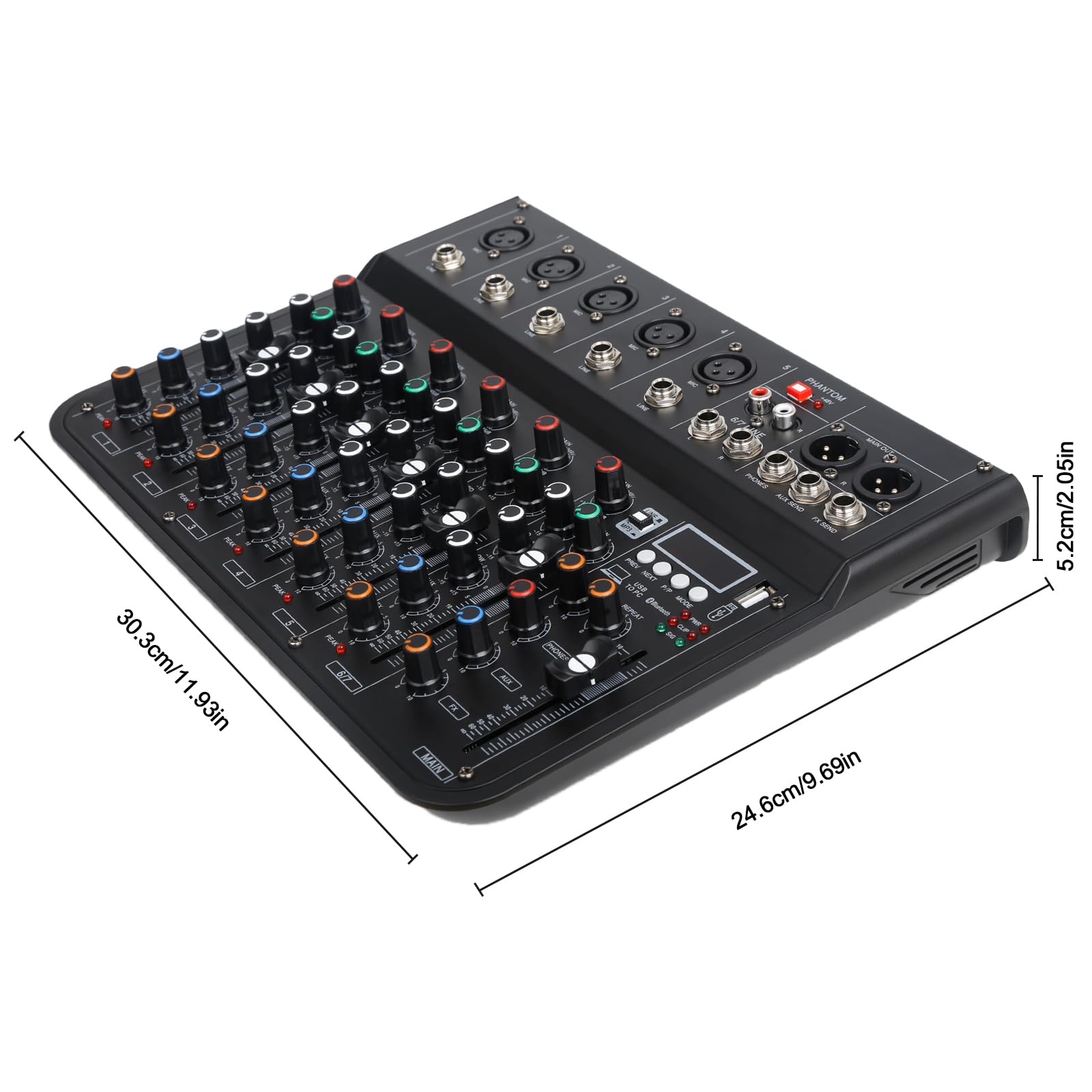 Table de Mixage Son 7 Canaux dj Professionnel Console de Mixage avec FX Reverb Delay, Tabl Mixag dj Pro Audio Mixer avec Usb Bluetooth