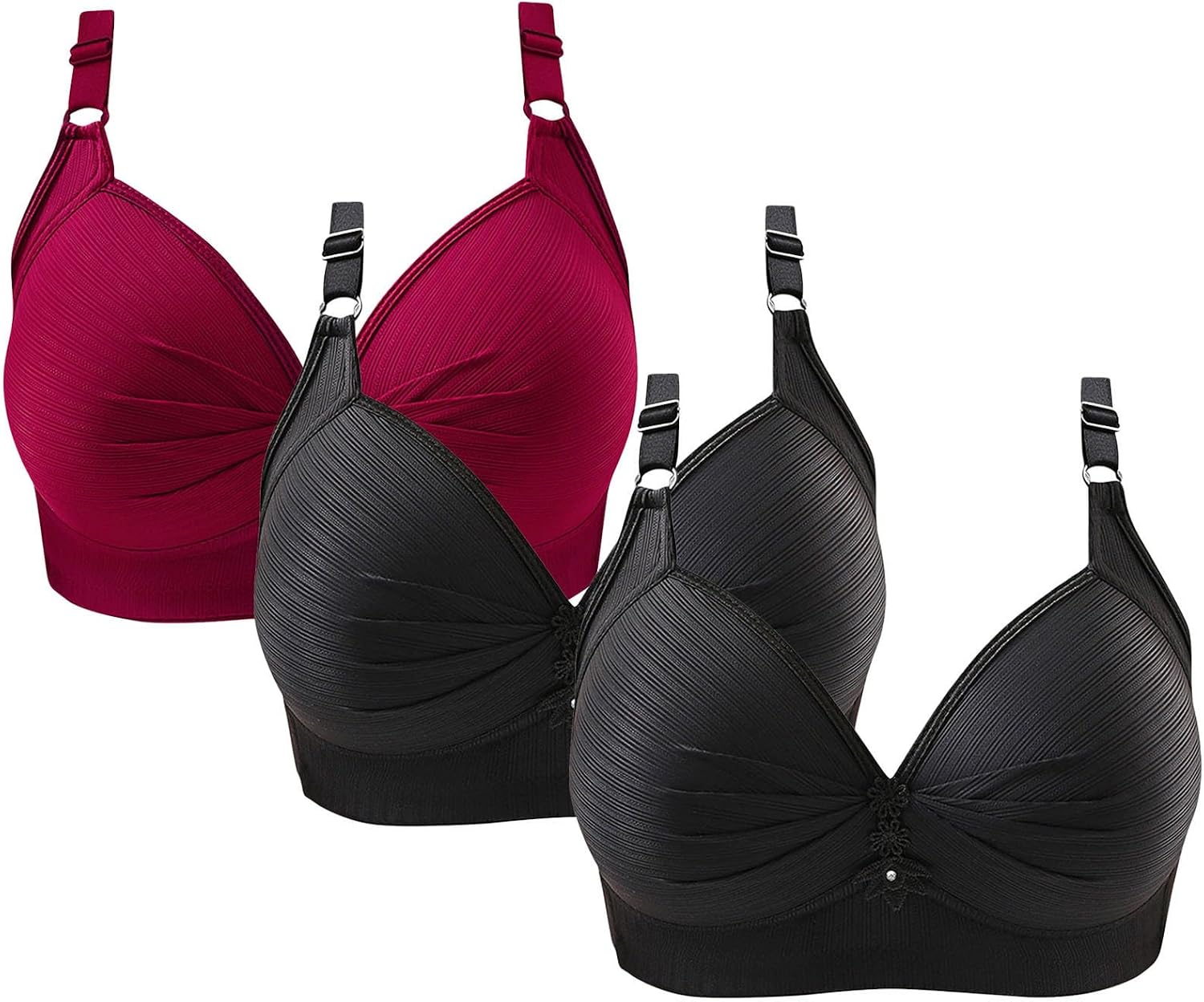 Women's 3-Pack Push Up Wireless Bra,Comfort Support No Underwire Plus Size Bras, Wire Free Bralette Everyday Underwear