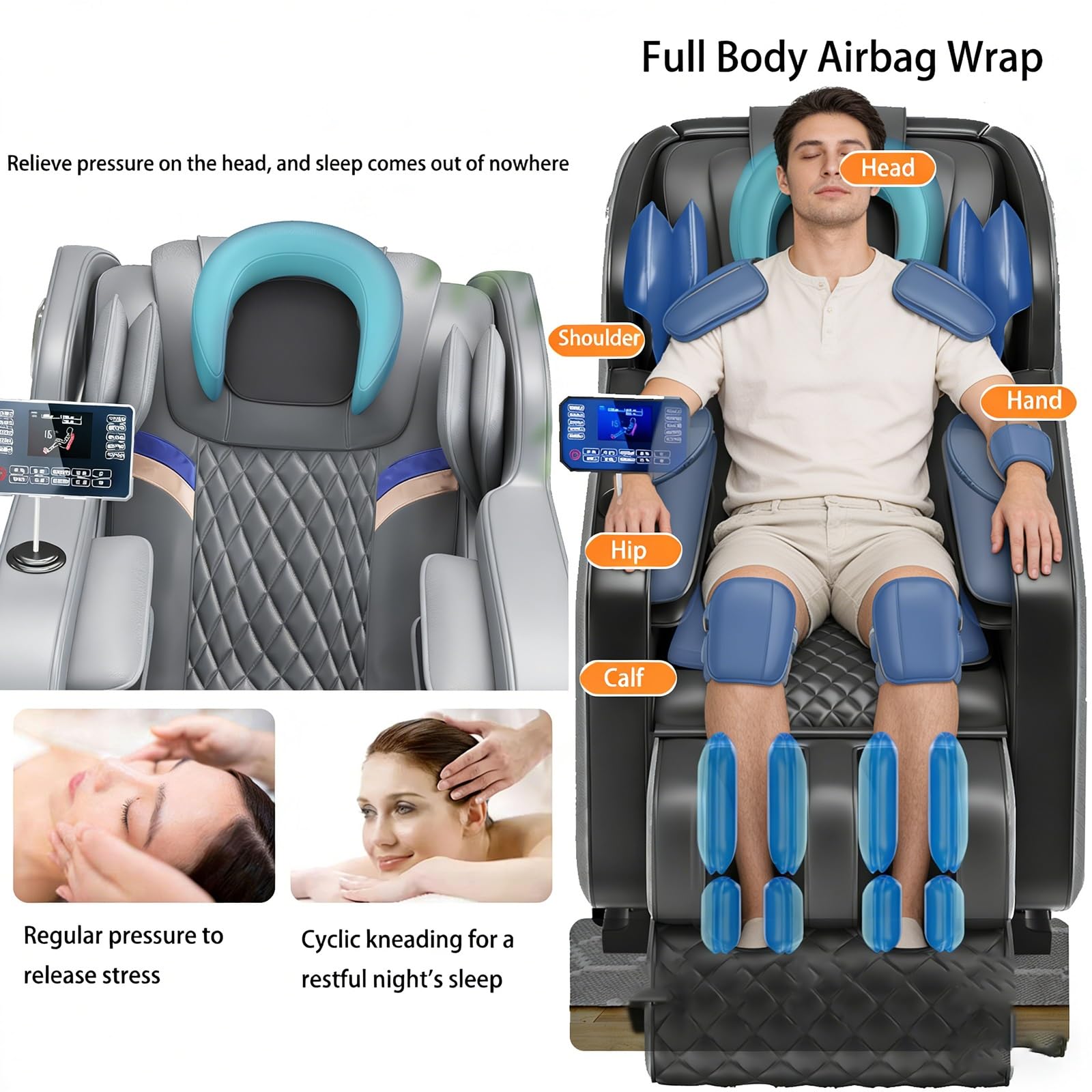 Sillón De Masaje, De Cuerpo Completo De Gravedad Cero, Sillón Reclinable con Bluetooth Función De Calefacción Masaje De Gravedad Cero Amasamiento con Rodillo para Pies(Yellow)