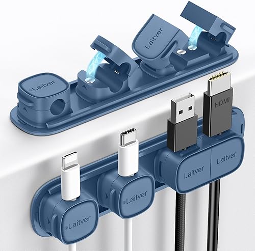 Miniatura 17 de Paquete de 6 clips magnéticos para cables [apertura/bloqueo en 1s], organizador y soporte de cables Laitver con adhesivo fuerte para gestión de