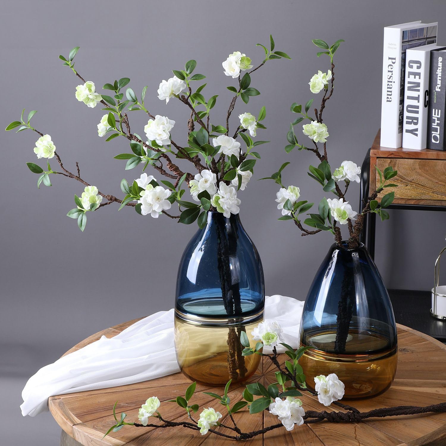 Artificial Flowers, 2pcs Fake Cherry Blossom Branches 31 Inch Long Stem Silk Flowers for DIY Vase Home Hotel Office Wedding Party Garden Decor (White)