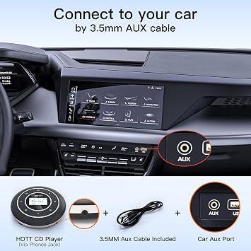 HOTT C105 Portable CD Player for Car with Bluetooth and FM Transmitter Rechargeable Compact CD Player with Touch Button Backlight Display for Home