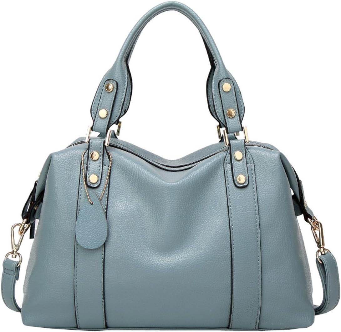 PU Leather Tote Handbag Shoulder Bag Top Handle Bags Satchel for Women (Blue)