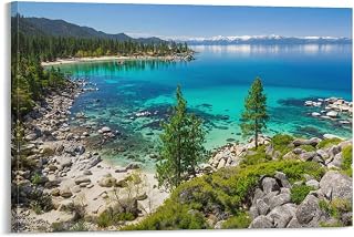 Canvas Wall Art Lake Tahoe Cleanest Lake United States Nevada Mountains Canvas Prints Wall Art Paintings Artworks Pictures Posters for Living Room Bedroom Decoration, Gift for Wedding Christmas Mothe