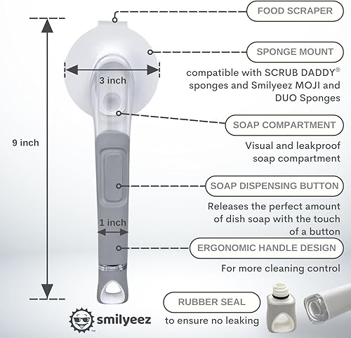 Miniatura 6 de El mango sonriente original con dispensador de jabón para Scrub Daddy (Reg. TM) esponja y esponja Moji Scrub (amarillo)