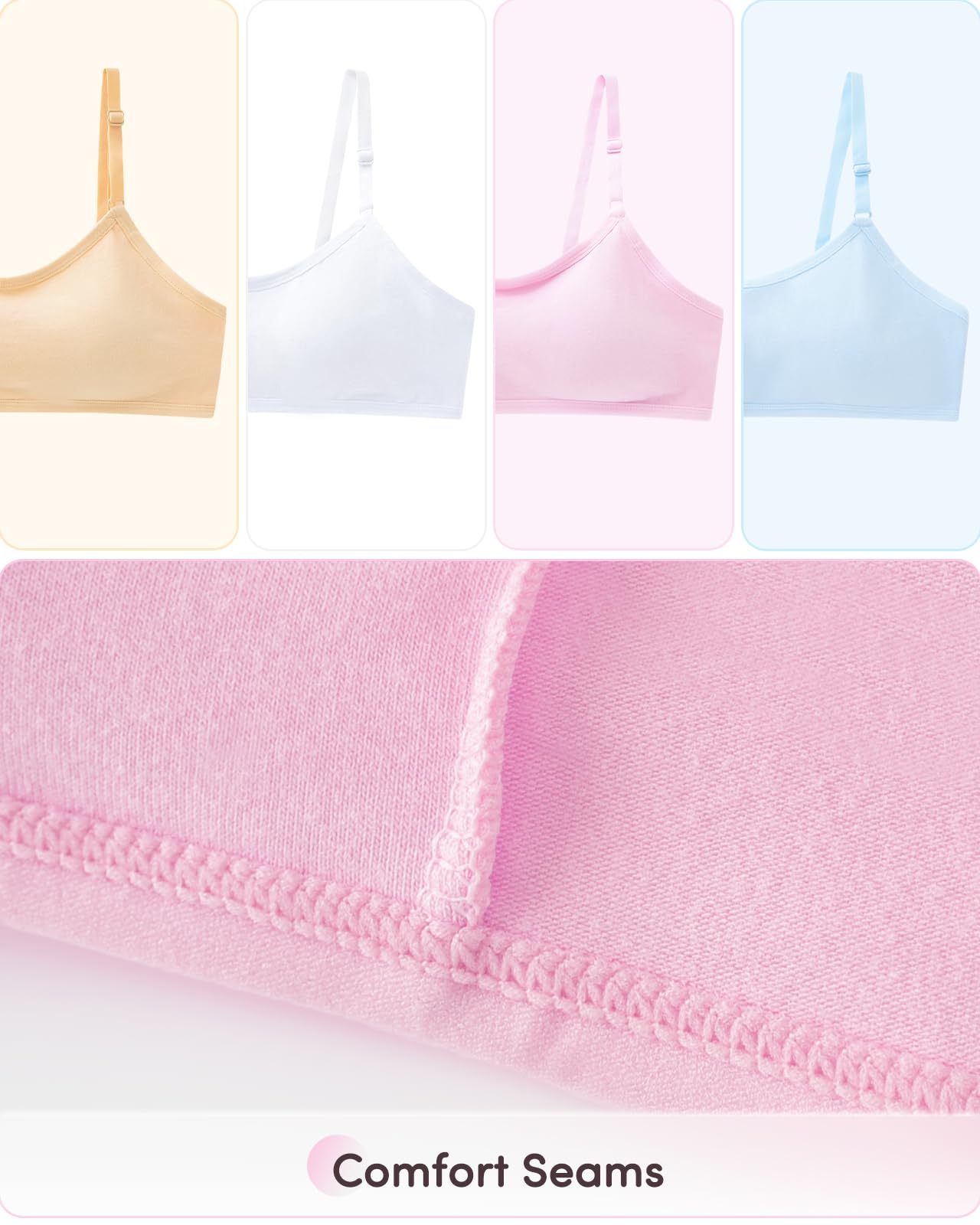 Adorel Teen Mädchen BH Baumwolle Verstellbar mit Polster Bustier 4er-Pack