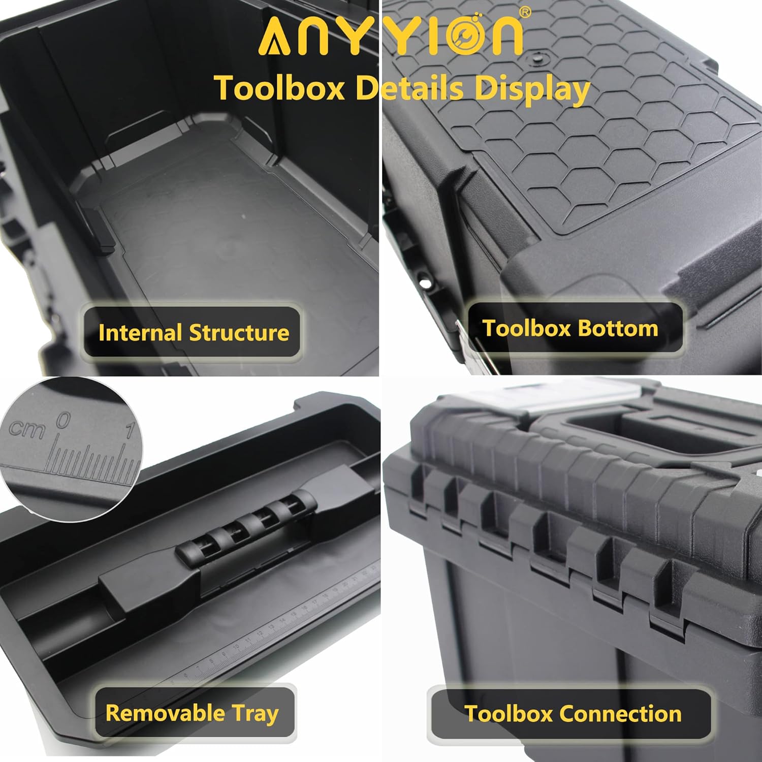 Anyyion 14.5-Inch Plastic Tool box with Removable Tray, Truly Strong and Durable For Craft Storage, Household - - 