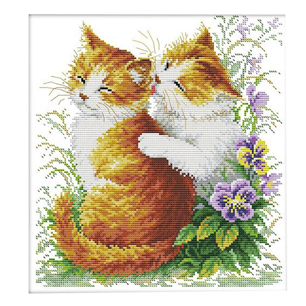 DIY Stamped Cross Stitch Starter Kit Pre-printed Kissing Cats 14CT 33x34cm Needlecrafts & Yarn | Embroidery & Cross Stitch | Hand Embroidery Kits | Cross Stitch Kits-image-23