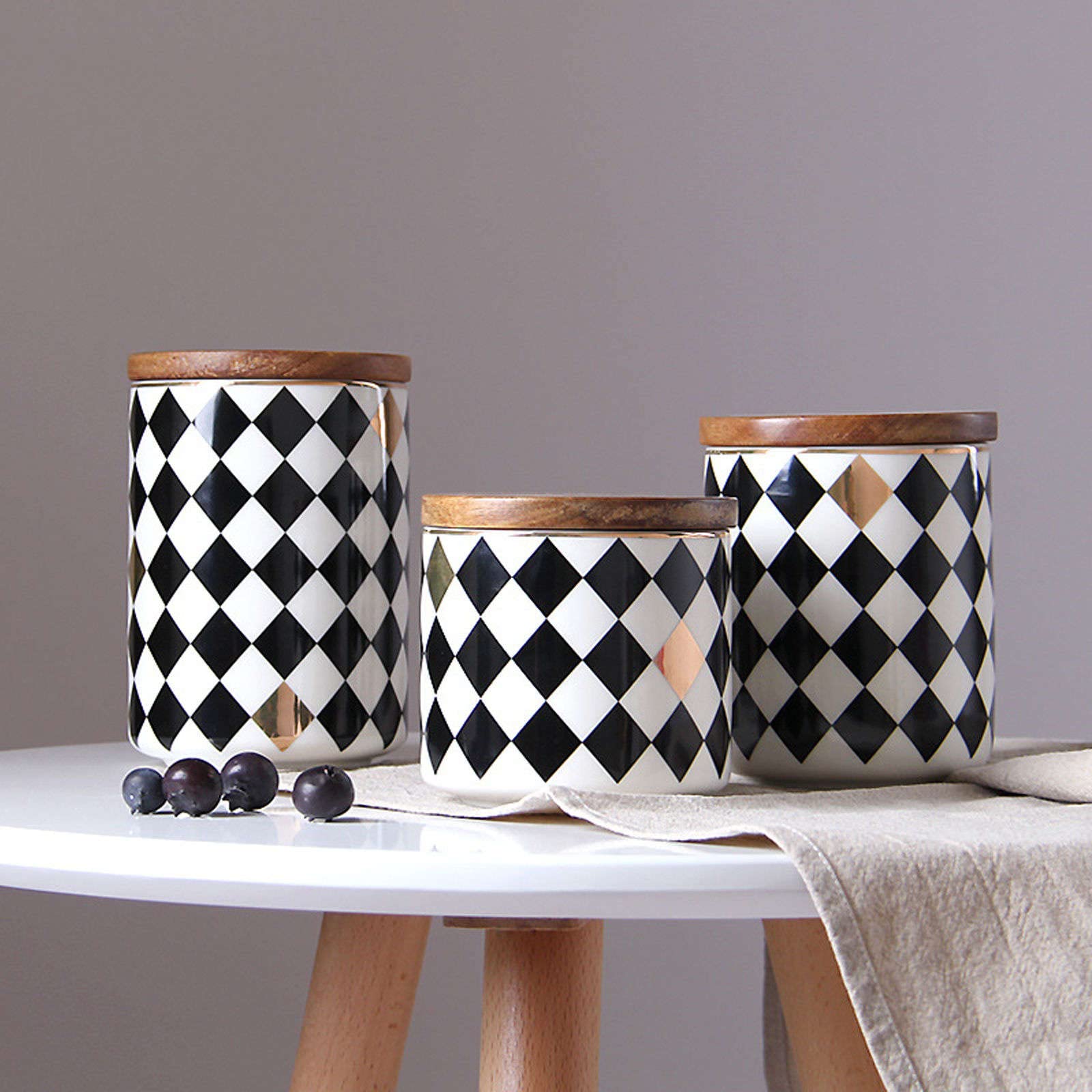 Tarro de especias de porcelana, azucarero, frutero for encimera de cocina, recipientes herméticos de cerámica for almacenamiento de alimentos for harina y azúcar for cocina, juegos de botes negros