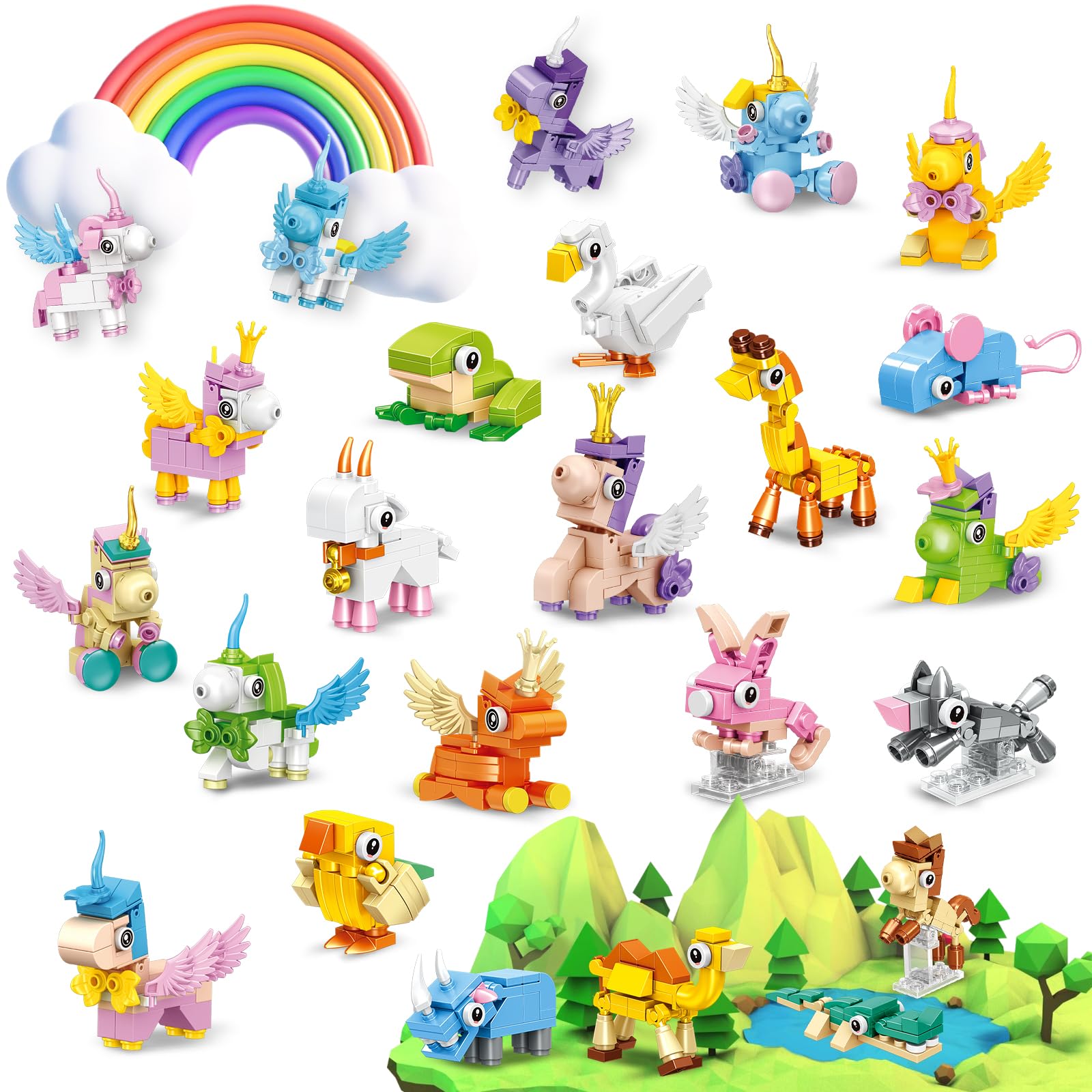 MOONTOY 24 Pack Party Favors for Kids, 891 PCS Mini Animals Building Blocks Toy, Unicorn Building Blocks for Birthday, Goodie Bag Stuffers, Classroom Prizes for Boys Girls Ages 3-12