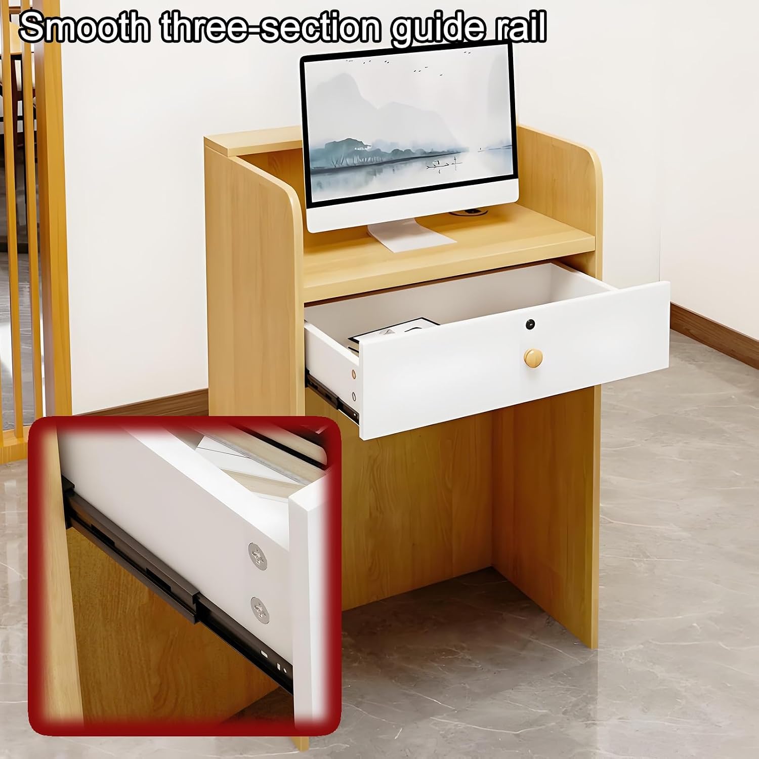 Reception Desk, Front Desk Counter, Reception Counter with LED Light, Simplicity Front Counter, Retail Counter Table for Salon, Lobby, Shop, Office Reception Room(White,60cm/23.6in)