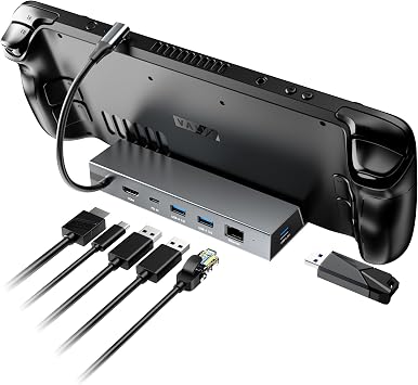Docking Station for Steam Deck ROG Ally, MAYFLASH 6-in-1 Steam Deck Dock with HDMI 2.0 4K@60Hz+Gigabit Ethernet 1000Mbps+3 USB-A 3.0+ USB C PD Charging Port Compatible with Valve Stream Deck