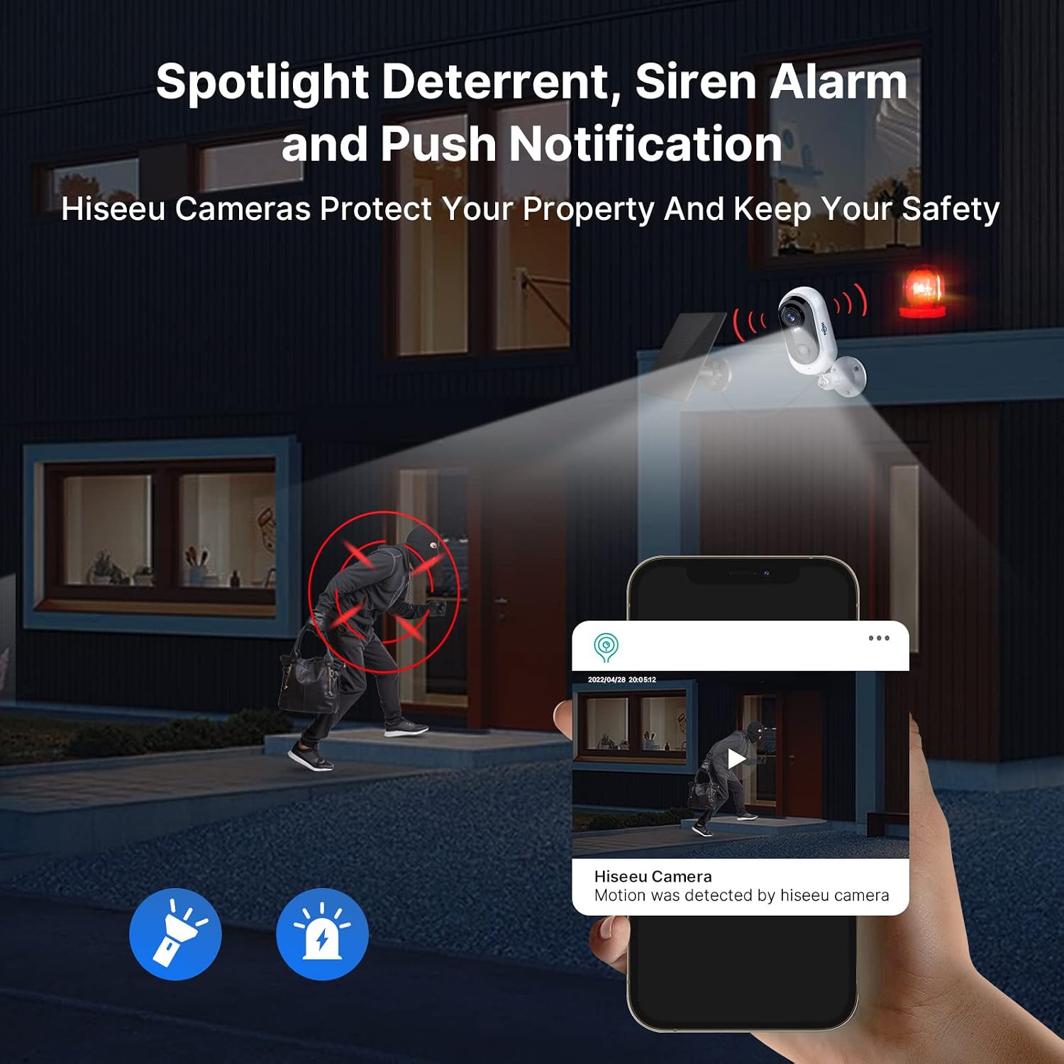 Hiseeu 1080P Solar Wireless Camera, Outdoor Security Camera Support App Remote, 2-Way Audio, Motion Alert, Rechargeable Batteries, IP65 Waterproof, Night Vision, 2.4GHz WiFi, SD & Cloud Storage