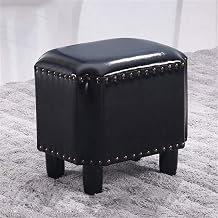 Black Leather Ottoman Footstool Upholstered Cube Puff Stool for Makeup & Shoe Chan Max 200kg Single Seat Bench L40*W32*H40 cm,Black-L40*W32*H40