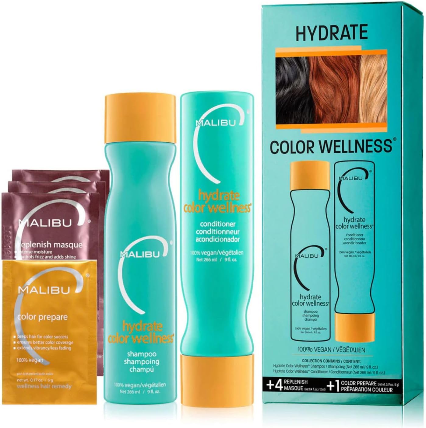 Malibu C Hydrate Color Wellness Collection - Moisturizing Color Safe Shampoo & Hydrating Hair Remedy - Formulated to Preserve + Protect Hair Color