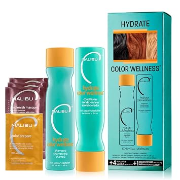 Malibu C Hydrate Color Wellness Collection - Moisturizing Color Safe Shampoo & Hydrating Hair Remedy - Formulated to Preserve + Protect Hair Color