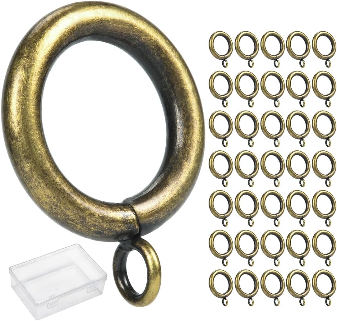 36Pcs Ant Brass 1.0-Inch Inner Diameter Metal Curtain Rings with Eyelets,Fits Up to 0.8-Inch Rod,Thick Wire Diameter (Ant Brass-36Pcs)