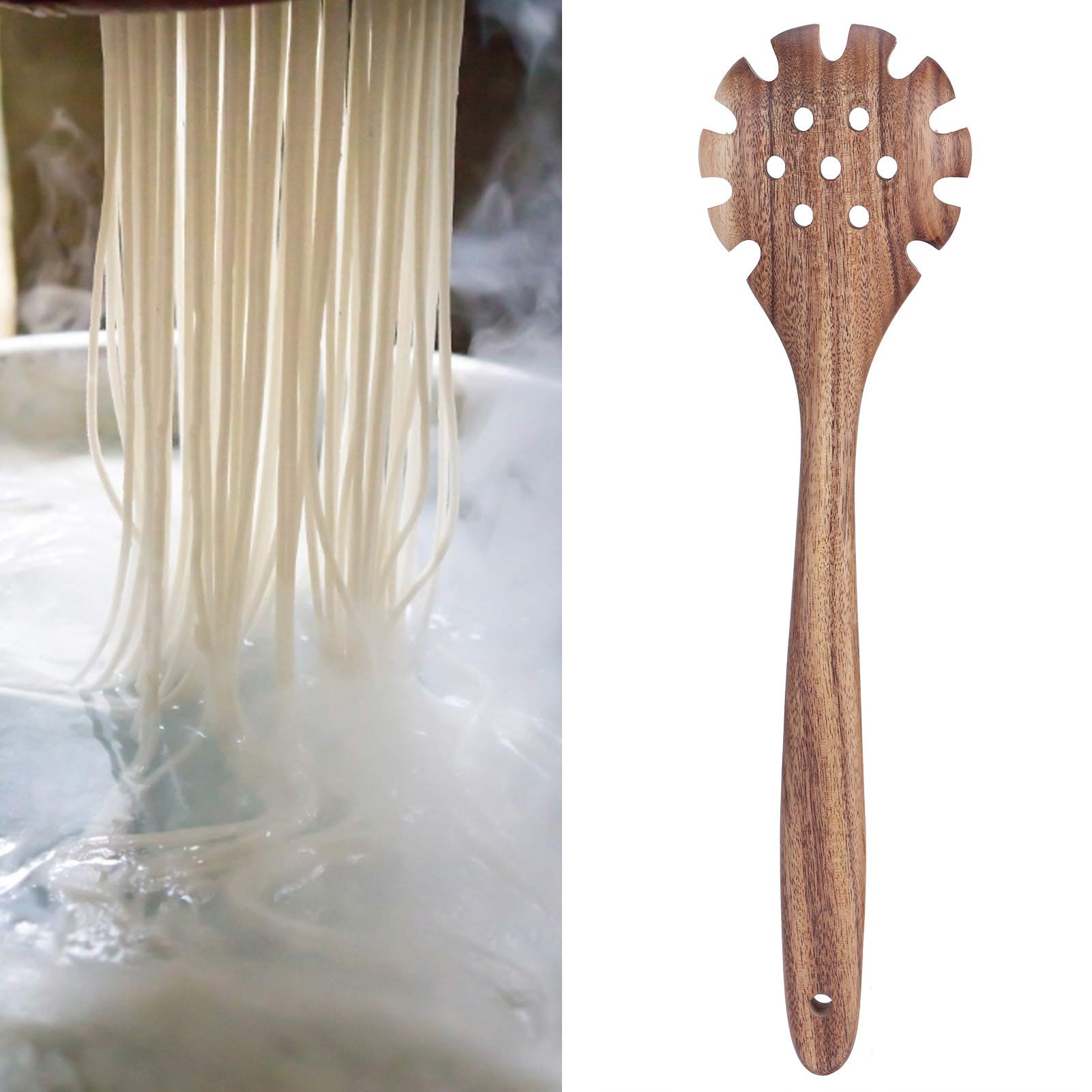 Pasta Server, Spaghetti Server Noodle Spoon Noodle Colander Non-Stick Teak Sturdy for Kitchen for Restaurant