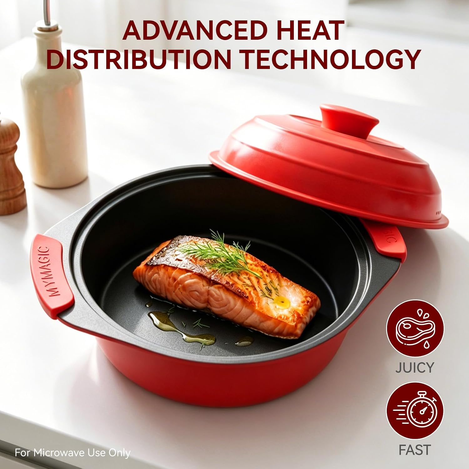 Microwave Grill Pan with Lid for Bacon & Steak | Nonstick Crisper, Dorm Use