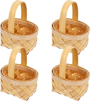 Small Woven Basket with Handle 4pcs Wicker Basket with Handles Simple Hand- woven Baskets Handwoven Basket for Fall Decor, Picnics, Gifts, Home Decor Small Wicker Basket with Handle