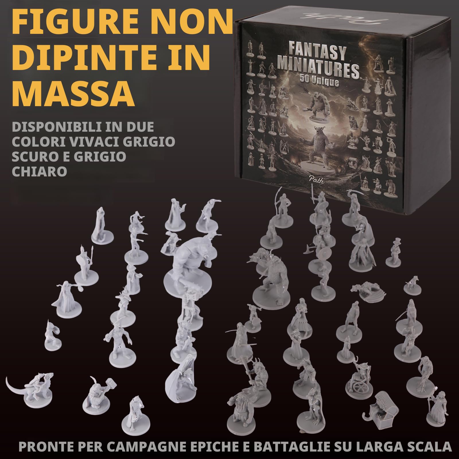 50 miniature uniche fantasy da tavolo RPG figure per Dungeons and Dragons, Pathfinder giochi di ruolo. Bulk non verniciato, ideale per D & D