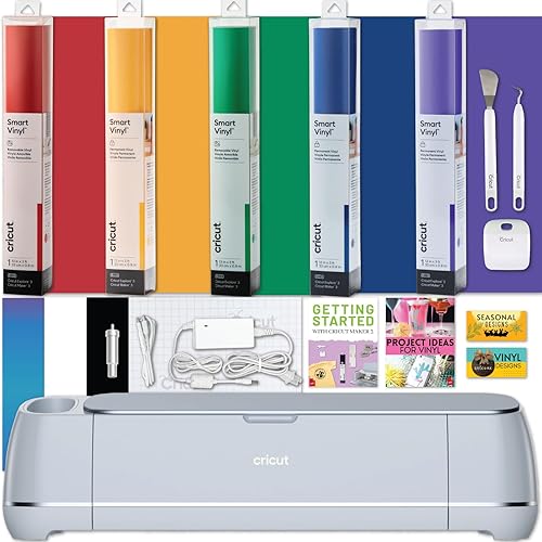 Cricut Maker 3 Cutting Machine with Rainbow Vinyl Bundle - Electronic Craft Die-Cutting Machine with Variety Vinyl, Transfer Tape and Weeding Tools, Beginner Kit, Bluetooth Connectivity