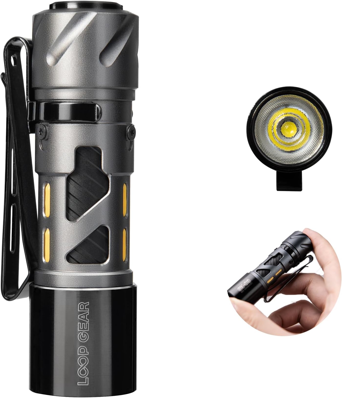 LOOP GEAR SK03 1000LM EDC Flashlight, AA/USB-C with 6 Modes & 4 Detachable Color Filters (White/Yellow/Red/Blue), Compact Bright Light for Camping, Hiking, Emergency, Power Outages