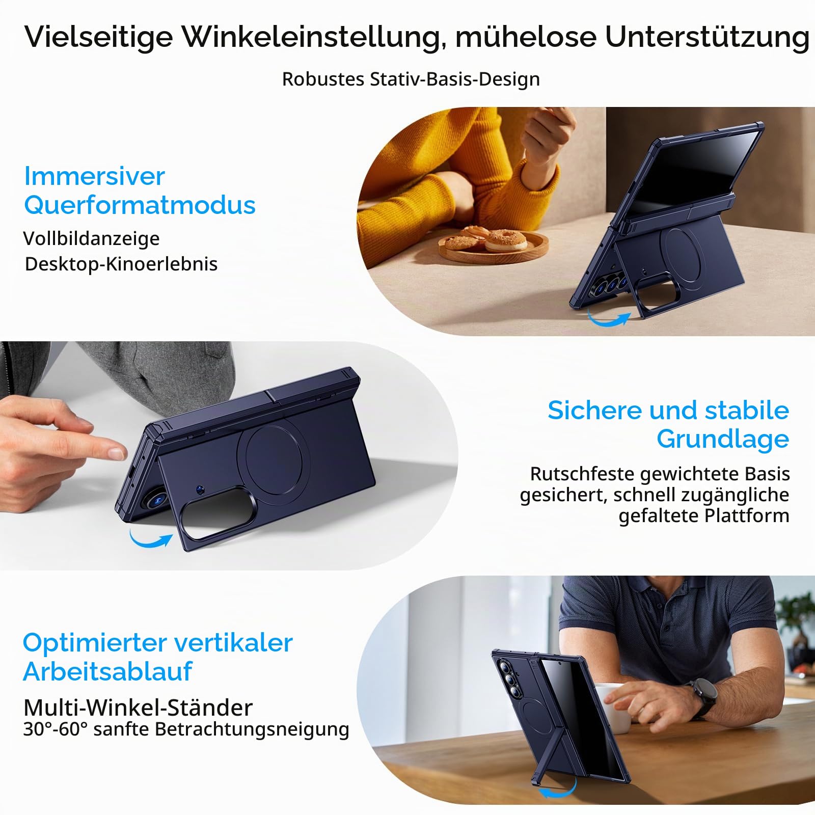 für Samsung Galaxy Z-Fold-7 Magnet Hülle: Dualer Ständer Horizontal & Vertikal, Kompatibel mit MagSafe, Anti-Spy Display Schutz, Robuster Scharnierschutz, Hochwertige ZFold 7 Handyhülle, Blau