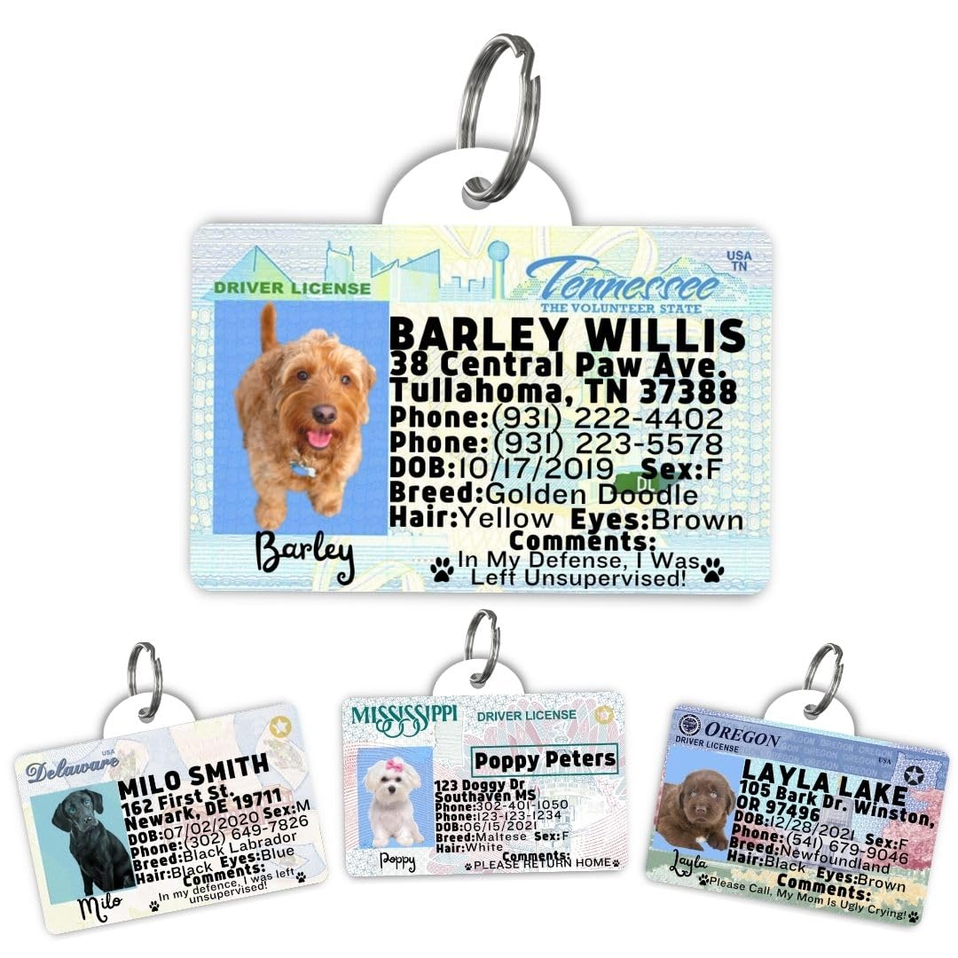 Tennessee Driver License Custom Dog Tag for Pets and Wallet Card - Dog Tags for Dogs - Dog ID Tag - Personalized Dog ID Tags - Pet ID Tags for Cats - Personalized Pet ID Tags (Tennessee, Tag)