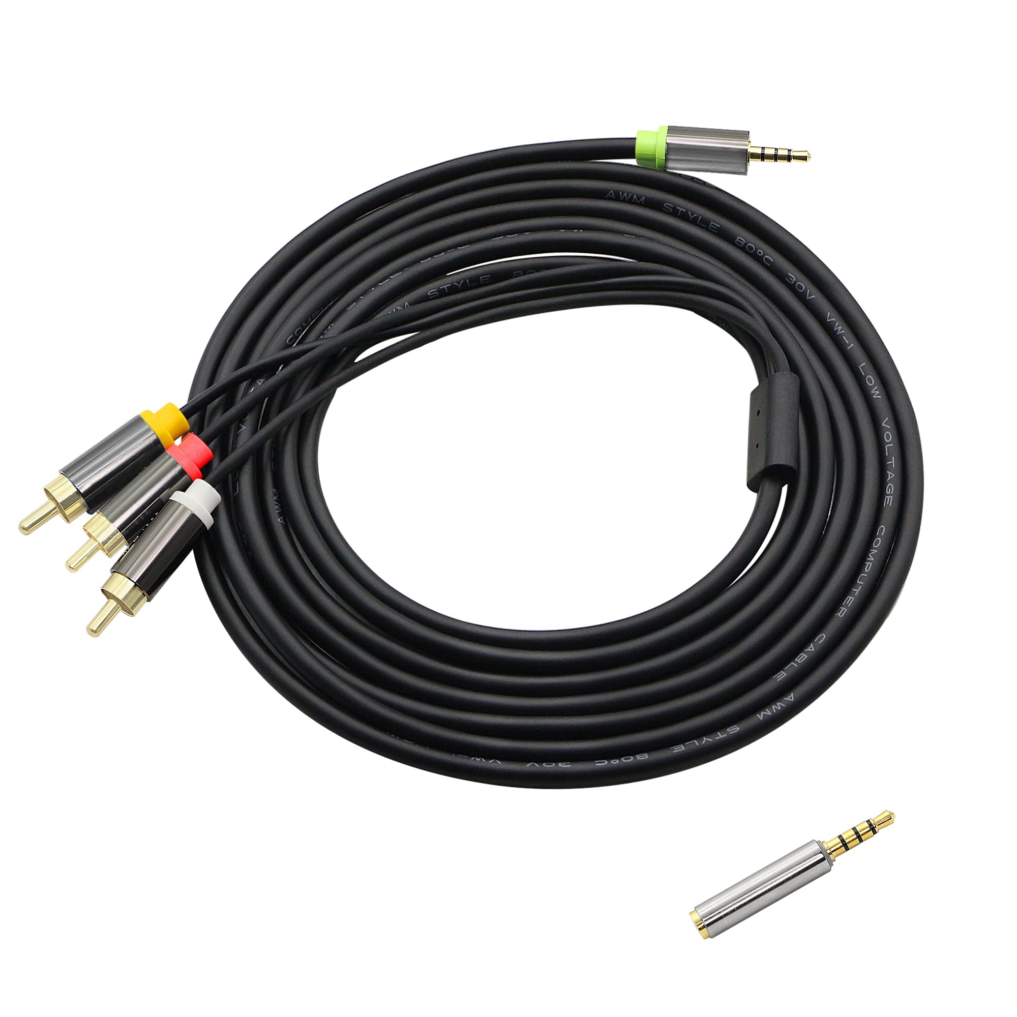 GINTOOYUN mm to RCA AV Audio Video Male to 3RCA Male  Plug Stereo Audio Video AUX Cable for Smart Phone,Tablet,MP3,Speaker,Home