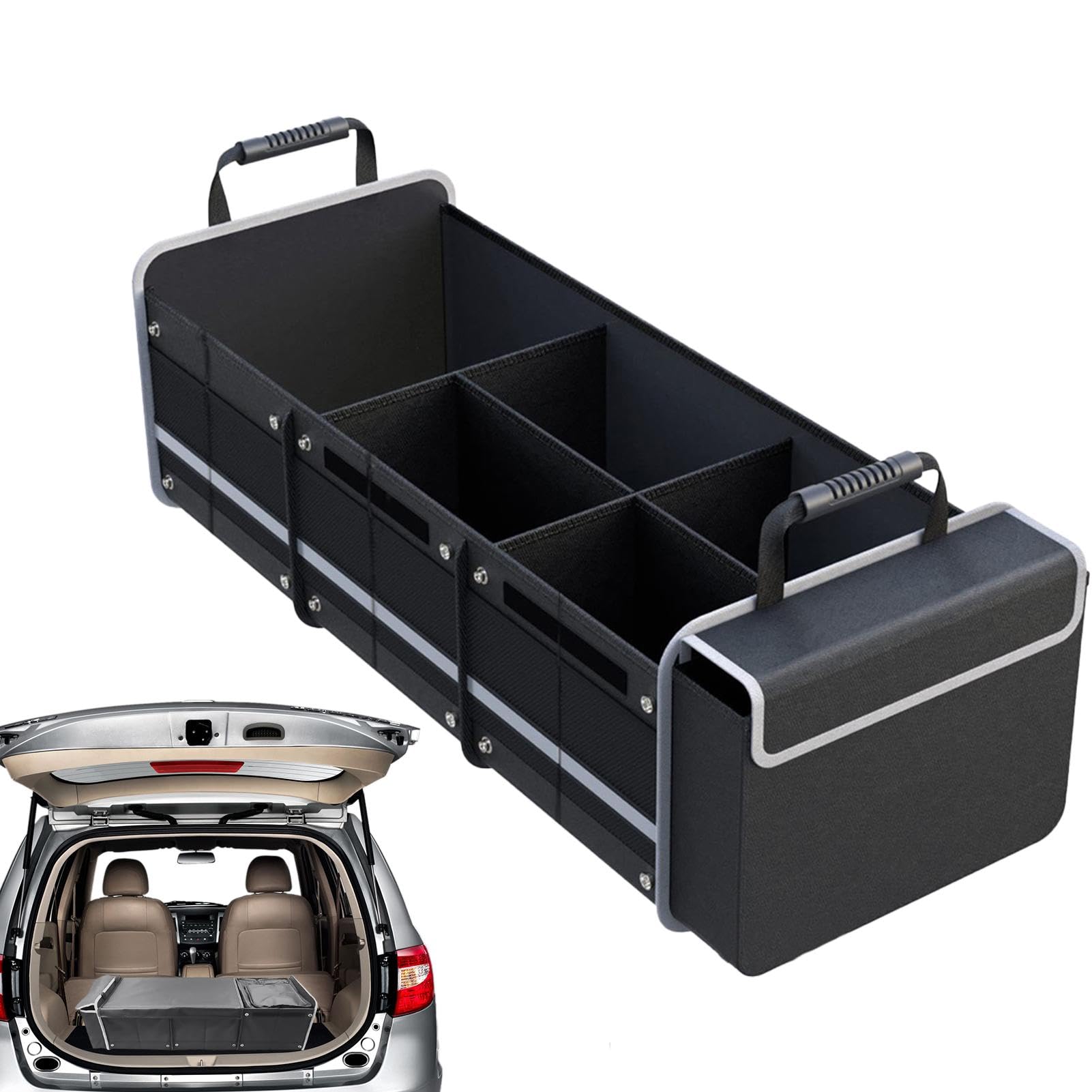 Coiroaoz Trunk Organizer For SUV - Cargo Trunk Storage Organizer,Foldable Waterproof 600D Oxford Cloth SUV Cargo Organizer With Non Slip Bottom And Reinforced Handles For Women Men