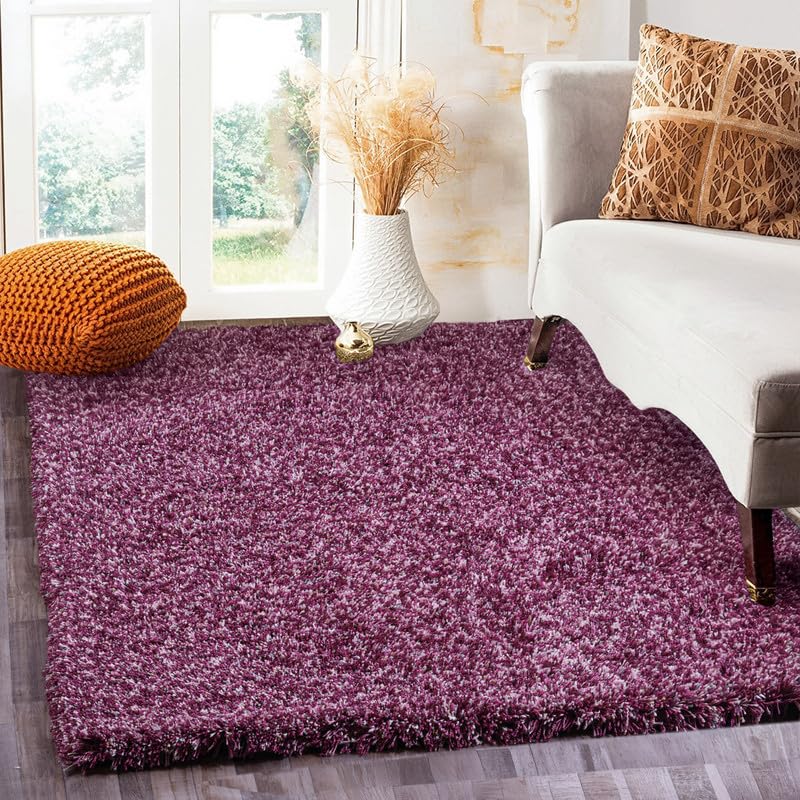Image of FIASCO Premium Tie Dye Shaggy Carpet Ultra Soft Microfiber | 2 Inches Pile Height Back in Canvas Shaggy Carpet for Living Room | Bedroom | Hall | Guest Room | 6x9 Feet Purple Ivory Mix